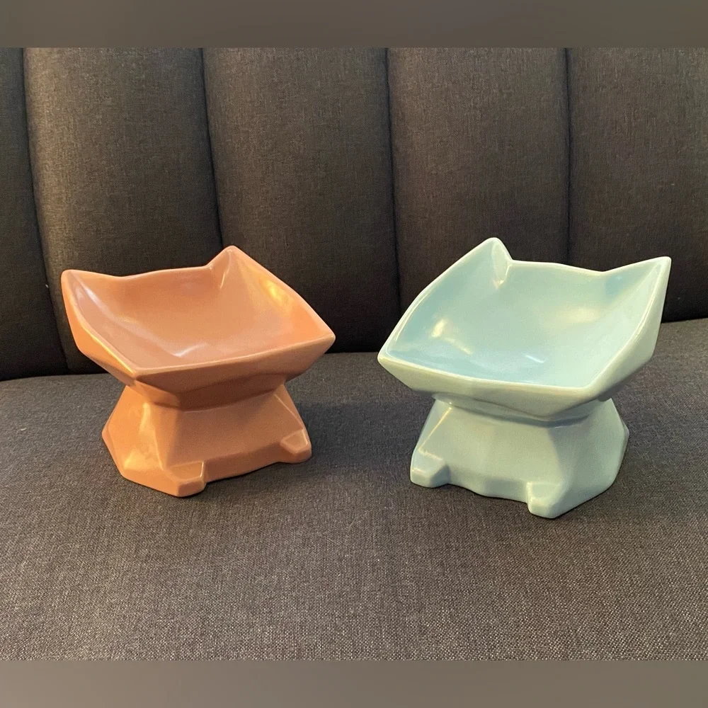 2 ceramic cat head food dishes pet dishes (01)